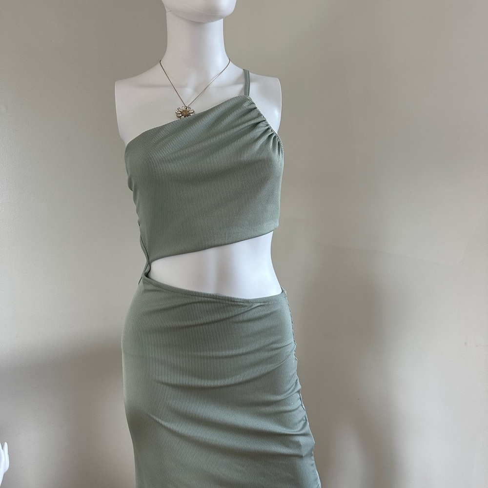 Sage Green One-Shoulder Cutout Dress